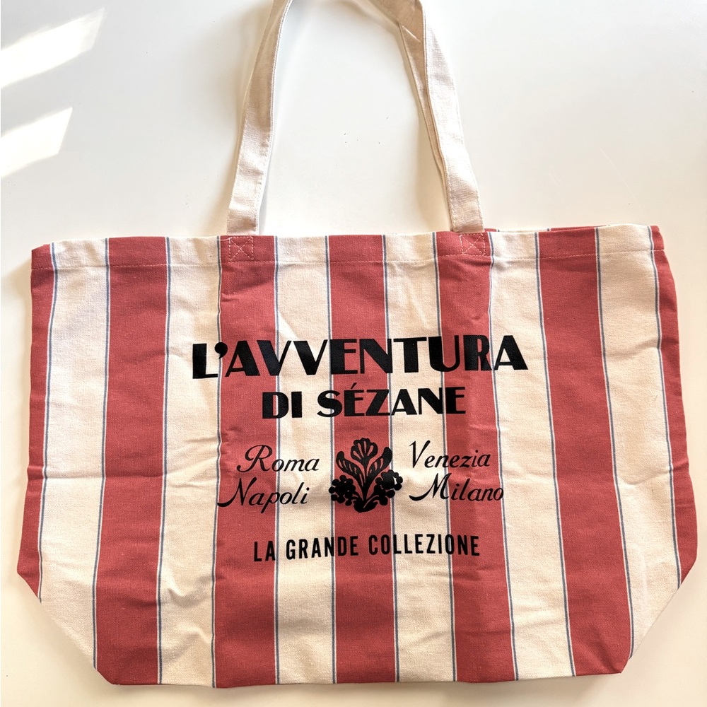 Sézane Red and Cream Striped Tote